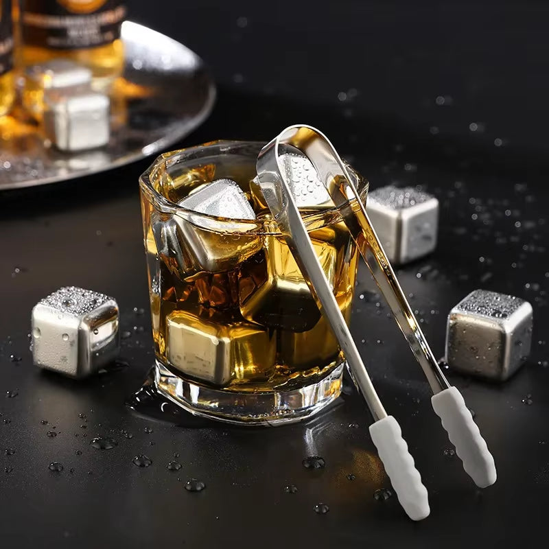 4/6/8 Pcs Stainless Steel Ice Cubes Set Reusable Chilling Stones for Whiskey Wine Wine Cooling Cube Chilling Rock Party Bar Tool