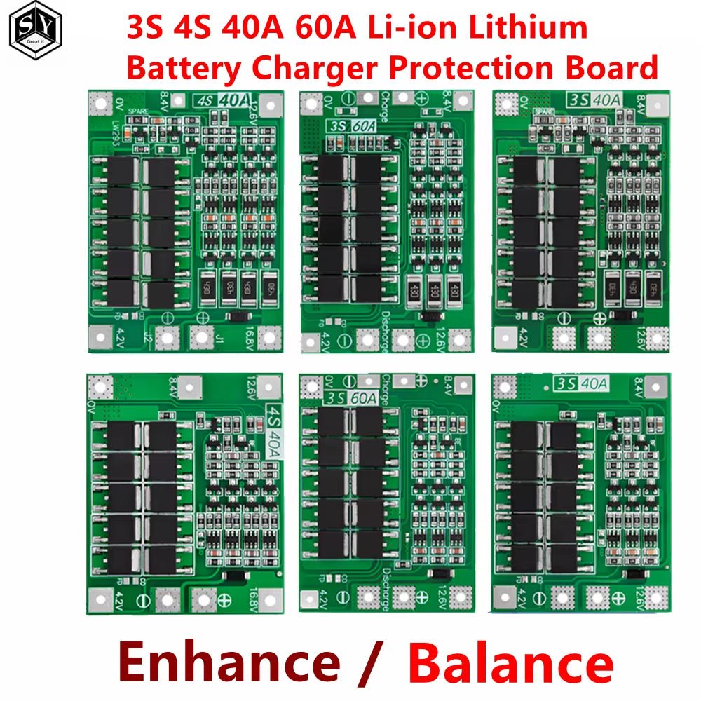 3S 4S 40A 60A Li - Ion Lithium Battery Charger Protection Board 18650 BMS for Drill Motor 11.1V 12.6V/14.8V 16.8V Enhance/Balance - Avidor