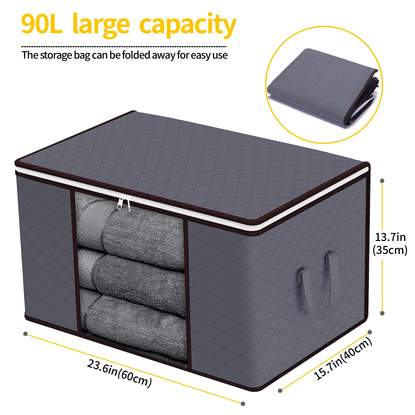 6 - Pack 90L Foldable Storage Bags – Large Capacity Clothes Boxes with Lid & Zips - Avidor