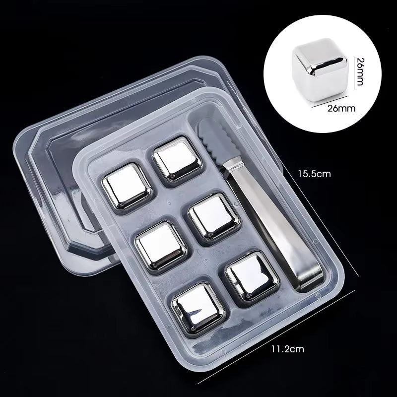 4/6/8 Pcs Stainless Steel Ice Cubes Set Reusable Chilling Stones for Whiskey Wine Wine Cooling Cube Chilling Rock Party Bar Tool