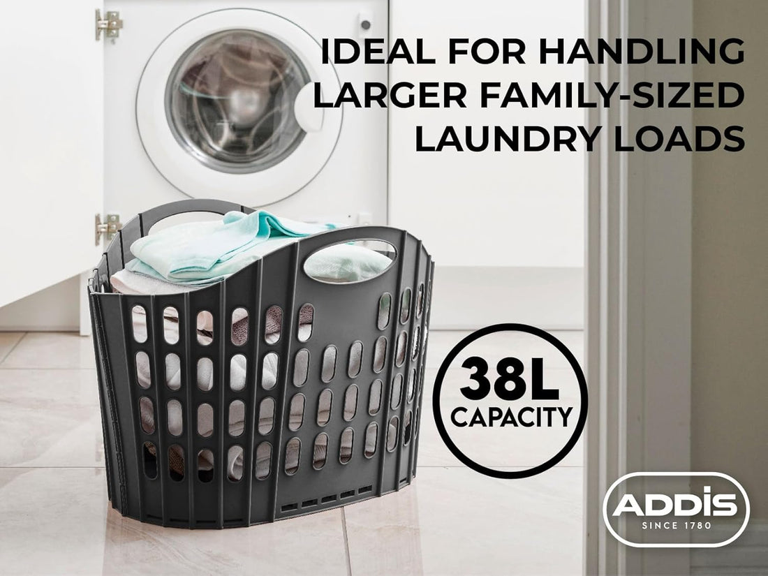 Flat Easy Store Laundry Basket Hamper, Dark Grey, 38 Litre 518150