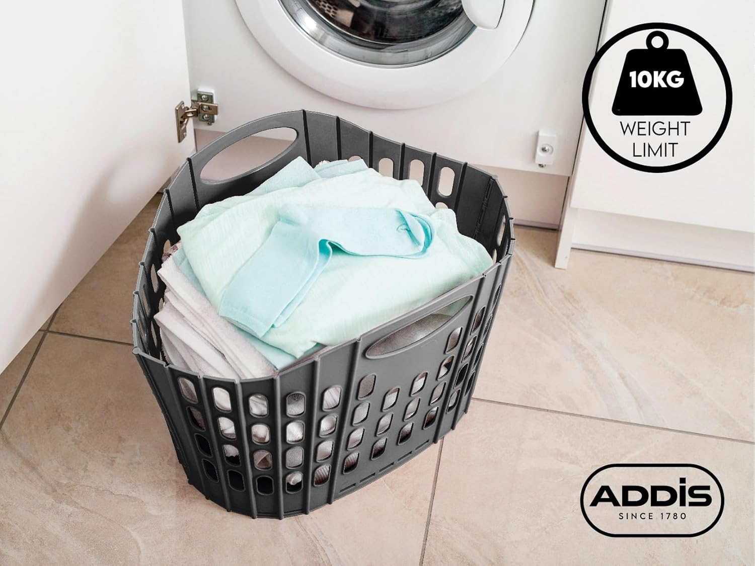 Flat Easy Store Laundry Basket Hamper, Dark Grey, 38 Litre 518150