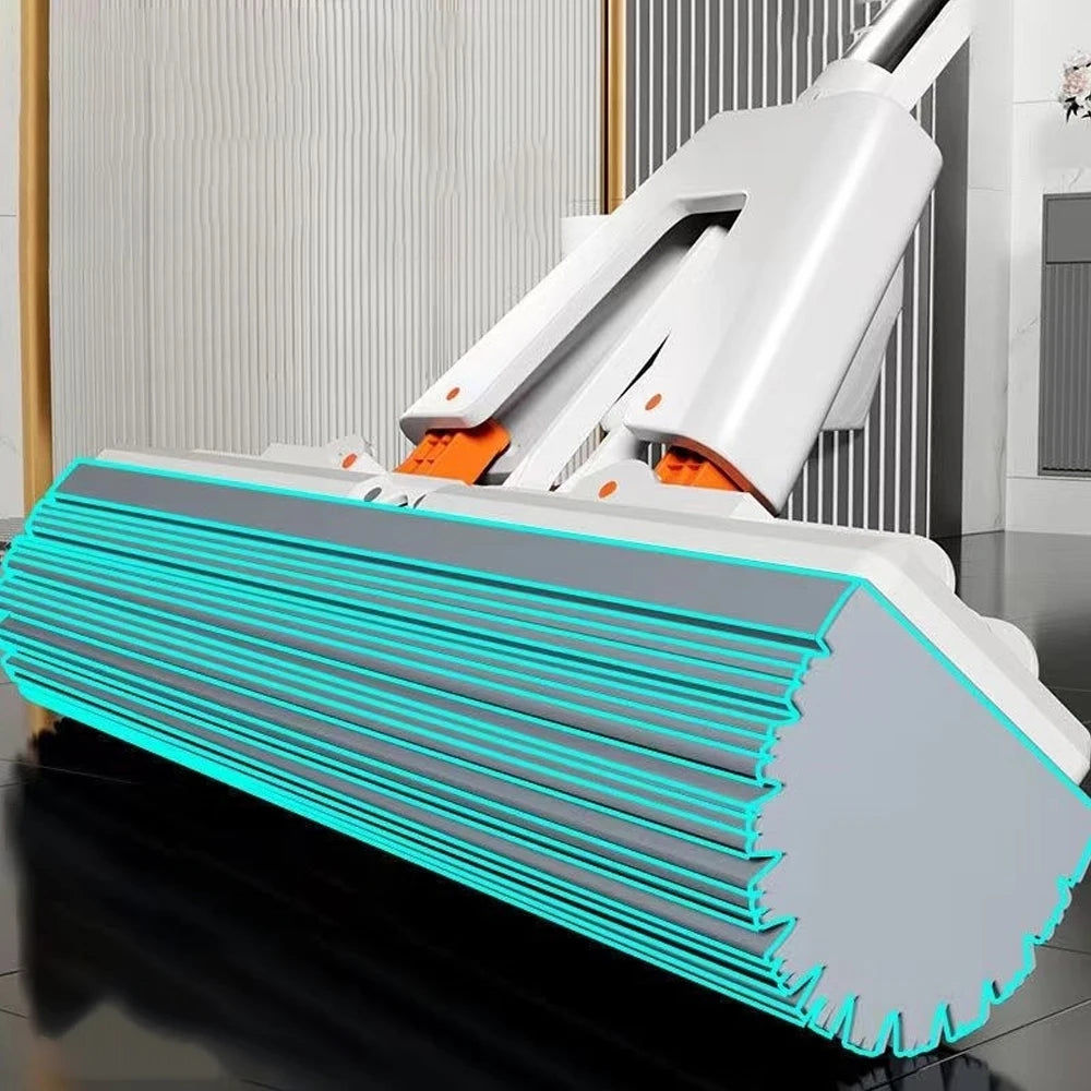 2pcs Scrape Squeezed Self Draining Rubber Cotton Mop Hand Free Magic Self-Cleaning Flat Mop Reusable Sponge Household Floor Cleaning Tool