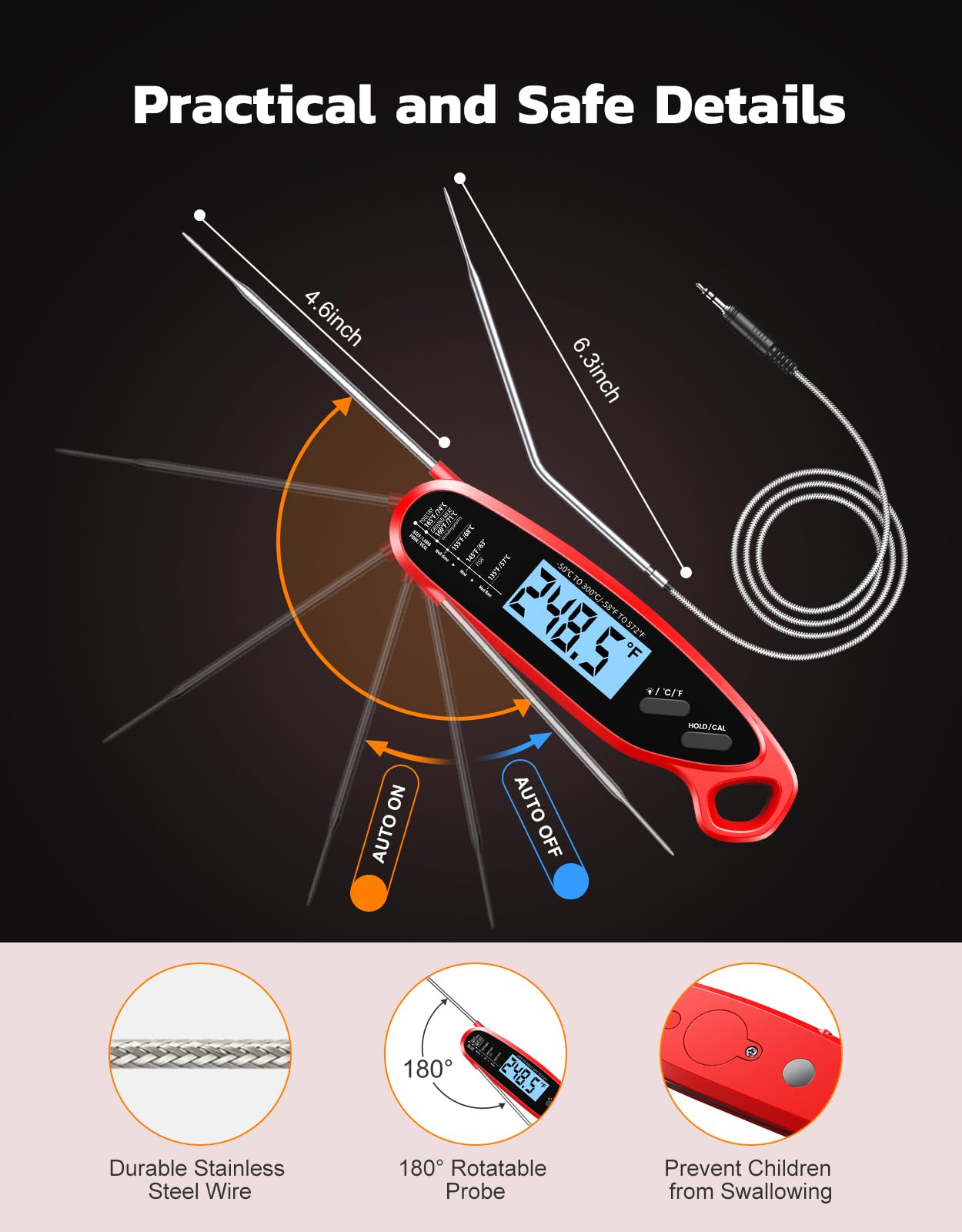 Babacom Digital Meat Thermometer – Dual Probes, Instant Read, Backlight Screen for Cooking & BBQ - Avidor