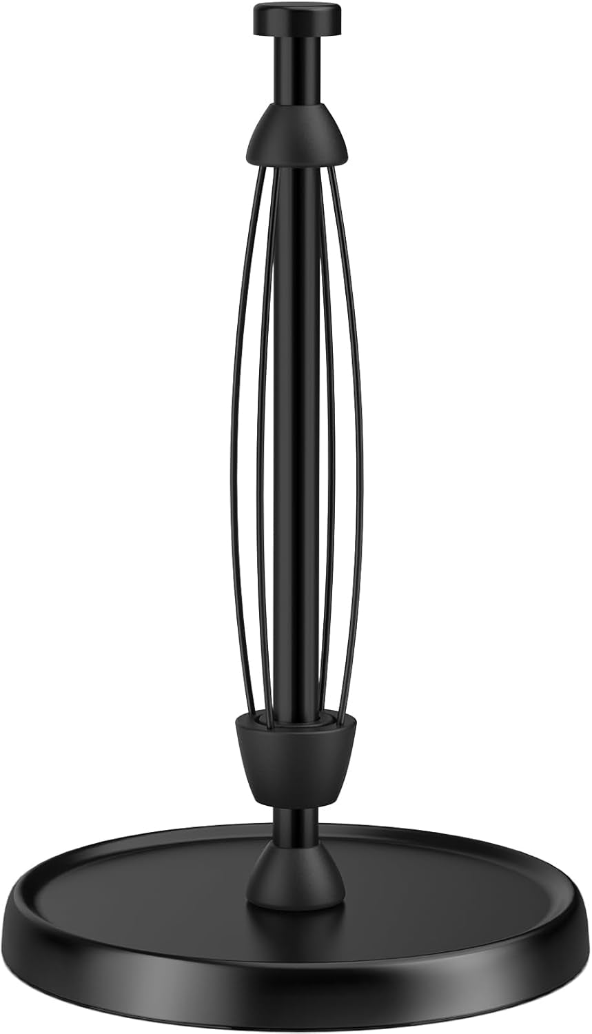 Black Paper Towel Holder Stand – Countertop Stainless Steel with One - Handed Tear & Weighted Base - Avidor
