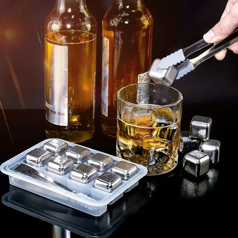 4/6/8 Pcs Stainless Steel Ice Cubes Set Reusable Chilling Stones for Whiskey Wine Wine Cooling Cube Chilling Rock Party Bar Tool