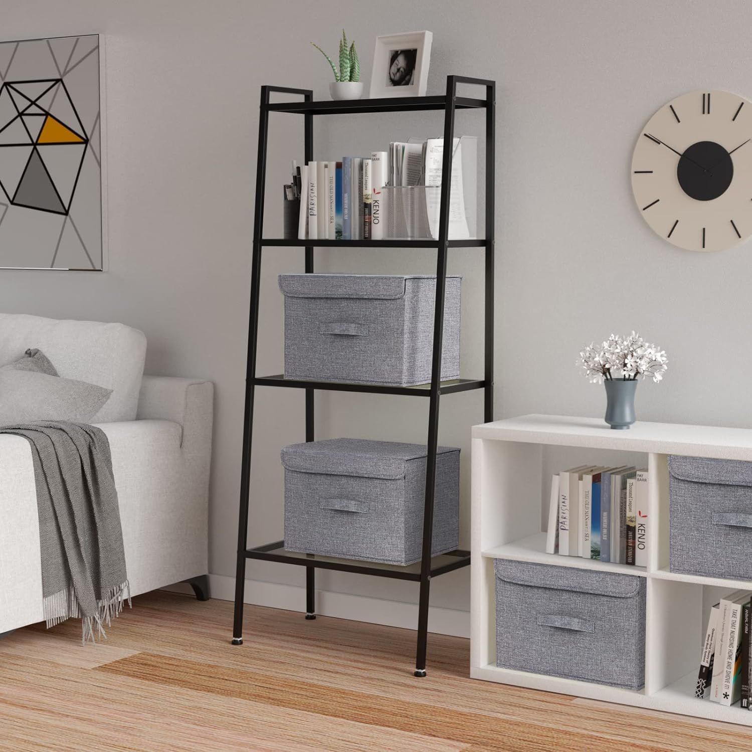 Homsorout Foldable Storage Boxes with Lid – 2 - Pack Grey Wardrobe Organizers with Handle - Avidor