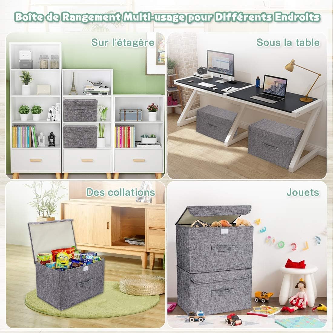 Homsorout Foldable Storage Boxes with Lid – 2 - Pack Grey Wardrobe Organizers with Handle - Avidor