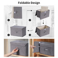 Homsorout Foldable Storage Boxes with Lid – 2 - Pack Grey Wardrobe Organizers with Handle - Avidor