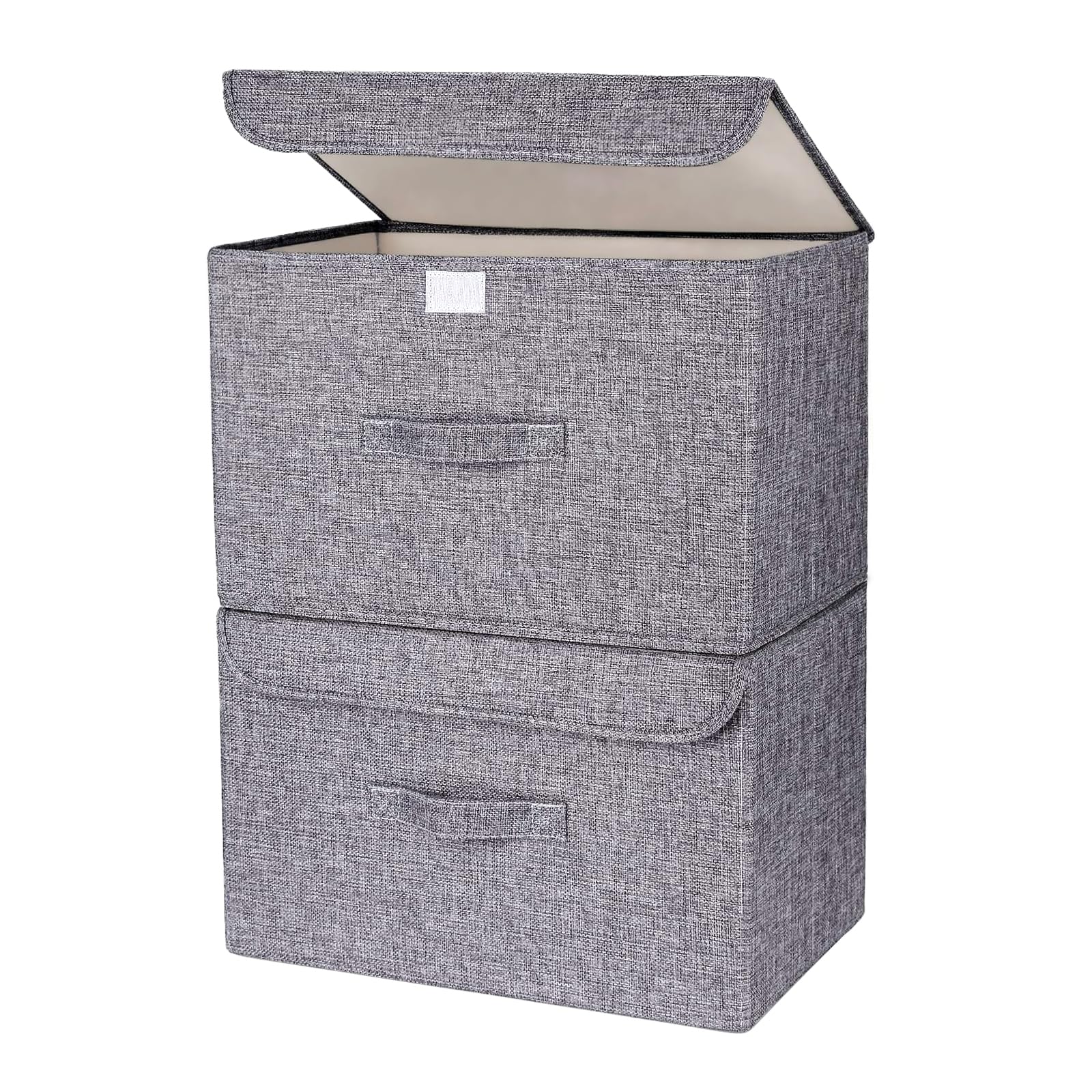 Homsorout Foldable Storage Boxes with Lid – 2 - Pack Grey Wardrobe Organizers with Handle - Avidor