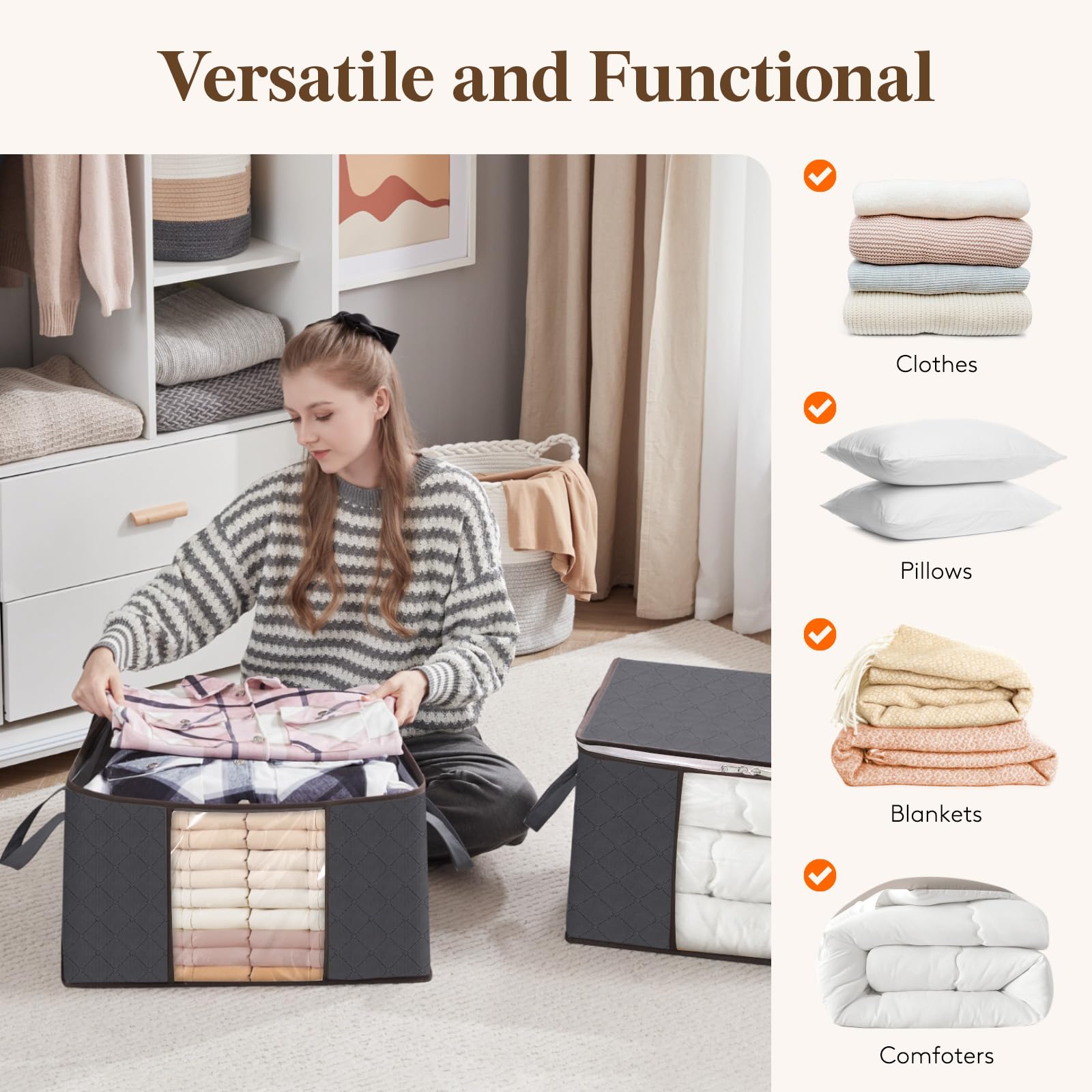 Lifewit 3 - Pack 95L Clothes Storage Bags with Lid – Grey - Avidor