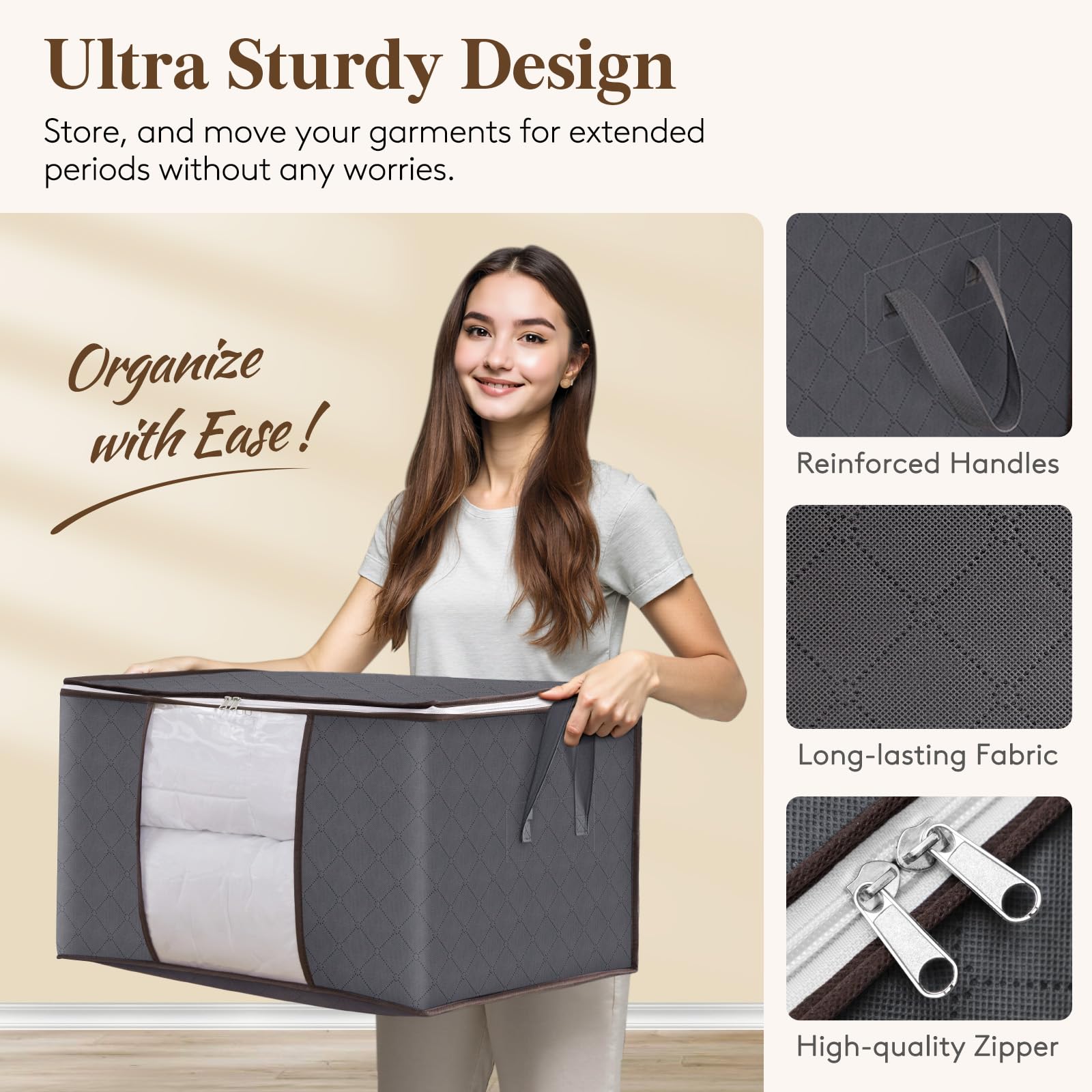 Lifewit 3 - Pack 95L Clothes Storage Bags with Lid – Grey - Avidor