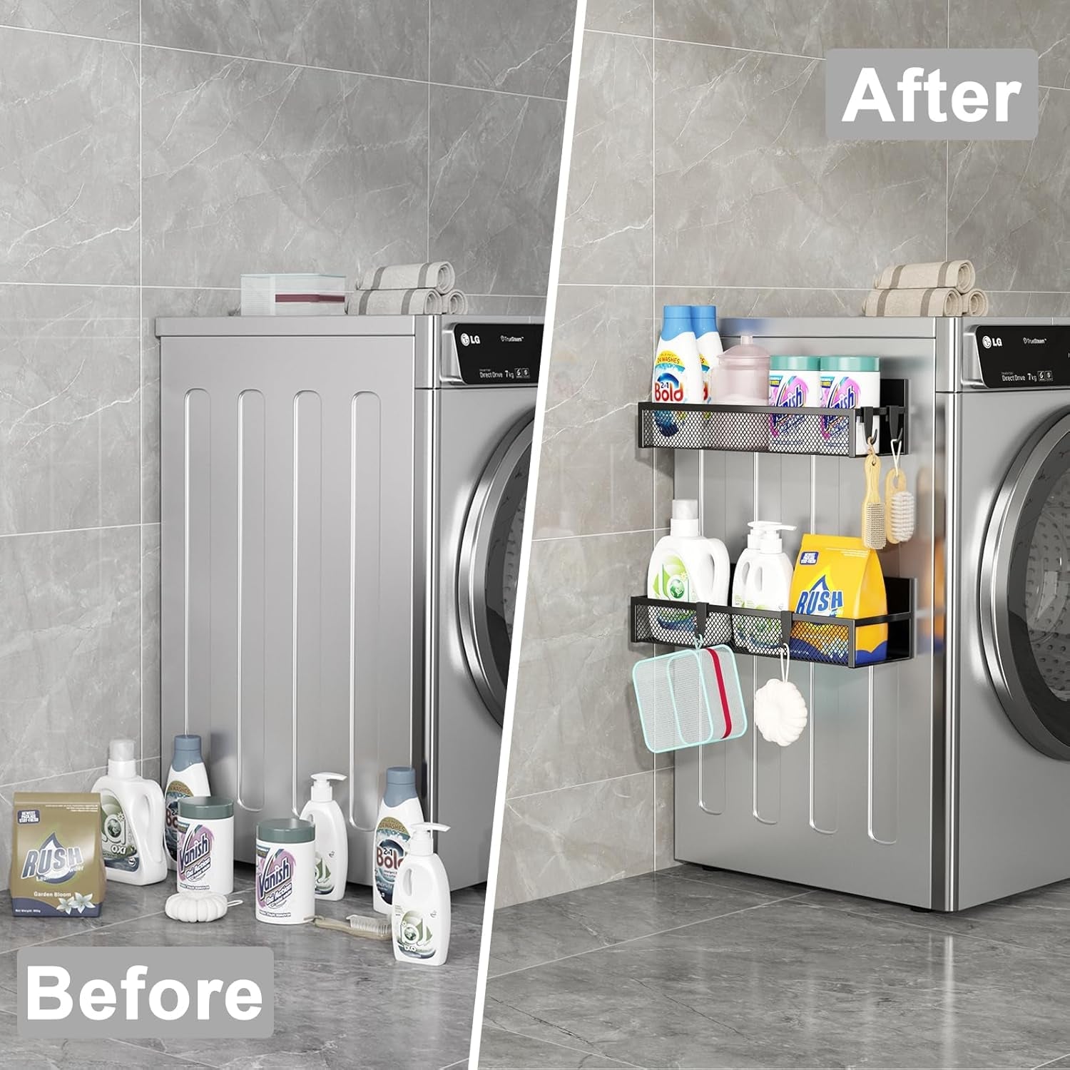 Magnetic Spice Rack for Refrigerator – 2 - Pack Fridge Organizer Shelves with Hooks - Avidor