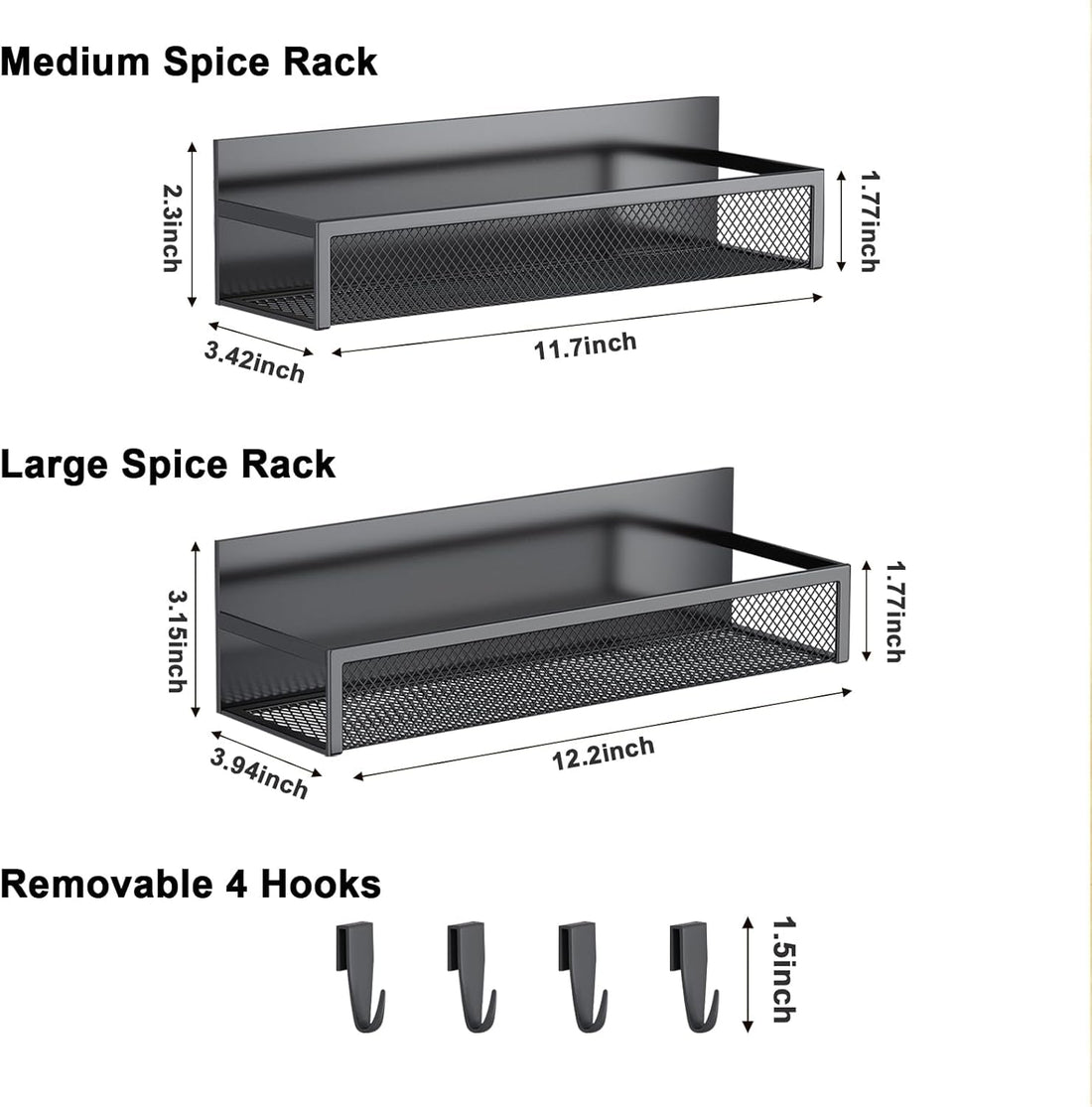 Magnetic Spice Rack for Refrigerator – 2 - Pack Fridge Organizer Shelves with Hooks - Avidor