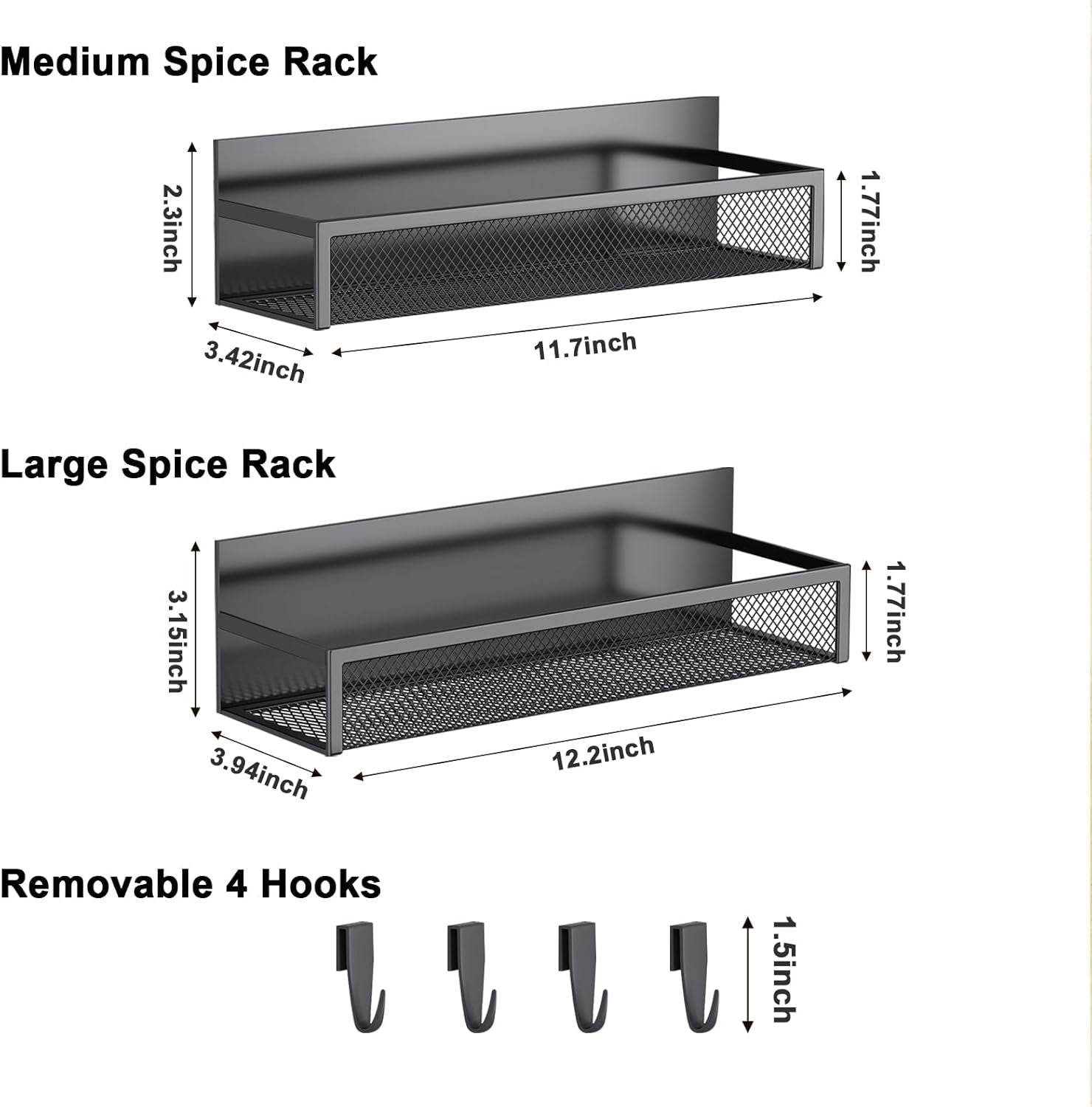 Magnetic Spice Rack for Refrigerator – 2 - Pack Fridge Organizer Shelves with Hooks - Avidor