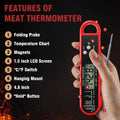 RUN HELIX Instant Read Meat Thermometer – Foldable Probe with Backlight LCD (Red) - Avidor