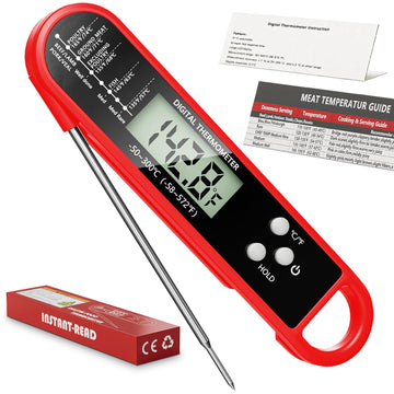 RUN HELIX Instant Read Meat Thermometer – Foldable Probe with Backlight LCD (Red) - Avidor