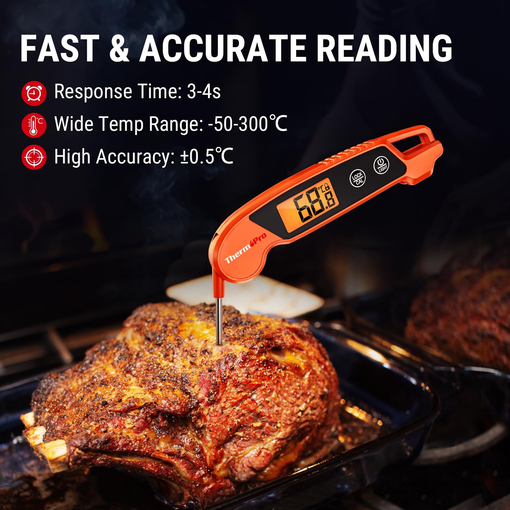ThermoPro TP603 Digital Meat Thermometer – Instant Read, Waterproof with Probe & Backlit LCD - Avidor